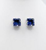 CONJUNTO COLAR + BRINCO QUADRADO AZUL  - BANHADO EM PRATA 925