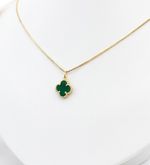 CONJUNTO COLAR + BRINCO TREVO VERDE - BANHADO EM OURO 18K