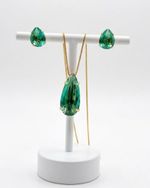 CONJUNTO GOTA ESMERALDA BANHADO A OURO 18K
