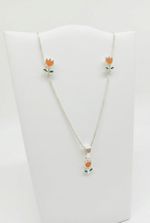 CONJUNTO INFANTIL COLAR + BRINCO TULIPA - BANHADO A PRATA 925