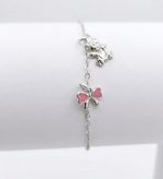 PULSEIRA INFANTIL REGULAVEL URSO E LAÇO ROSA COM RESINA BANHADA EM PRATA 925