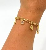 PULSEIRA PENDURICALHOS CORAÇÃO + ZIRCÔNIA BANHADO A OURO 18K