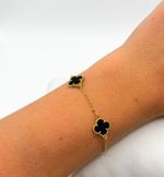 PULSEIRA REGULÁVEL 3 TREVOS BLACK BANHADO EM OURO 18K