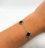 PULSEIRA REGULÁVEL 3 TREVOS BLACK BANHADO EM PRATA 925