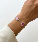 PULSEIRA REGULÁVEL 3 TREVOS ROSA BANHADO EM PRATA 925