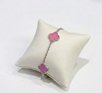 PULSEIRA REGULÁVEL 3 TREVOS ROSA BANHADO EM PRATA 925