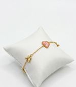 PULSEIRA REGULÁVEL BORBOLETA COM RESINA ROSA BANHADO EM OURO 18K