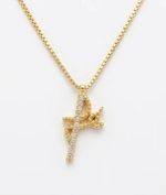 COLAR REGULÁVEL PINGENTE FÉ CRAVEJADO ZIRCÔNIAS BANHADO EM OURO 18K