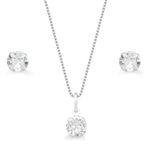 CONJUNTO COLAR + BRINCO PONTO DE LUZ CRISTAL - BANHADO EM PRATA 925