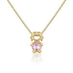 COLAR FILHA ZIRCONIA ROSA CABEÇA VAZADA - BANHADO EM OURO 18K