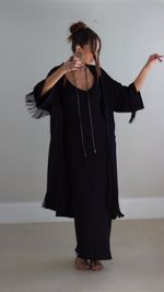 Kimono Longo Franjas - Preto