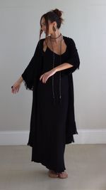 Kimono Longo Franjas - Preto
