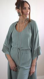 Kimono Longo Franjas - Verde