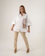 Camisa Over Bolso Crochê - Bege