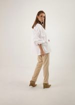 Camisa Over Bolso Crochê - Bege