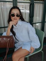 Camisa Over Bordada - Listra Azul