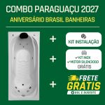 Banheira Retangular Paraguaçu 2027 COMPLETA com hidro em acrílico - Combo