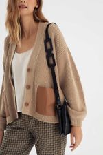 Cardigan Bolso Couro Cáqui