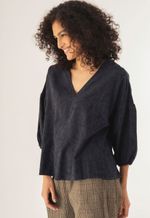 Blusa Manga Jacquard Marinho