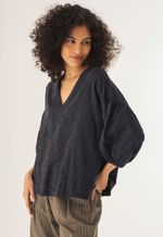 Blusa Manga Jacquard Marinho