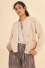 Cardigan Bolso Couro Areia