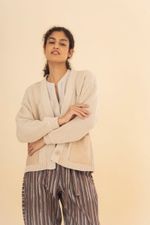 Cardigan Bolso Couro Areia