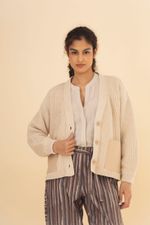 Cardigan Bolso Couro Areia