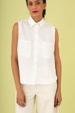 Camisa Sem Manga Linho Off White