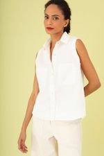 Camisa Sem Manga Linho Off White
