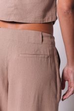 Calça Ampla com Pregas Bege 
