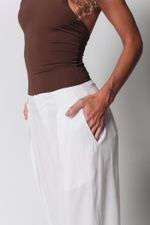 Calça Ampla com Pregas de Linho Off White 