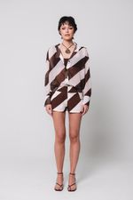 Mini Short Listrado Marrom 