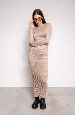Vestido Drapeado Midi Bege