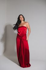 Vestido Longo de Cetim Jade Vermelho