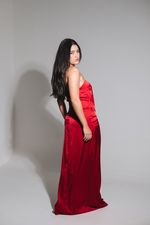 Vestido Longo de Cetim Jade Vermelho