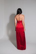 Vestido Longo de Cetim Jade Vermelho