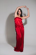 Vestido Longo de Cetim Jade Vermelho