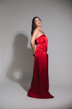 Vestido Longo de Cetim Jade Vermelho