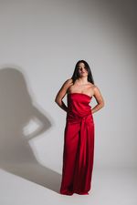 Vestido Longo de Cetim Jade Vermelho