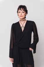 Blusa Amarração Manga Ampla Preta