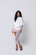 Mini Saia de Renda Assimétrica Off White