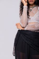 Body Manga Longa Renda Off White