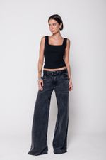 Calça Jeans Cintura Baixa Preta Estonada 