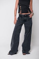 Calça Jeans Cintura Baixa Preta Estonada 