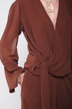 Blusa Amarração Manga Ampla Marrom