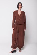 Blusa Amarração Manga Ampla Marrom