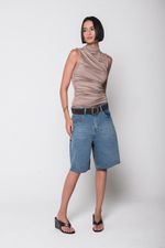 Blusa Drapeada de Malha Bege