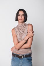Blusa Drapeada de Malha Bege