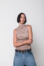 Blusa Drapeada de Malha Bege