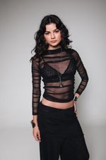 Blusa Drapeada de Tule Preta